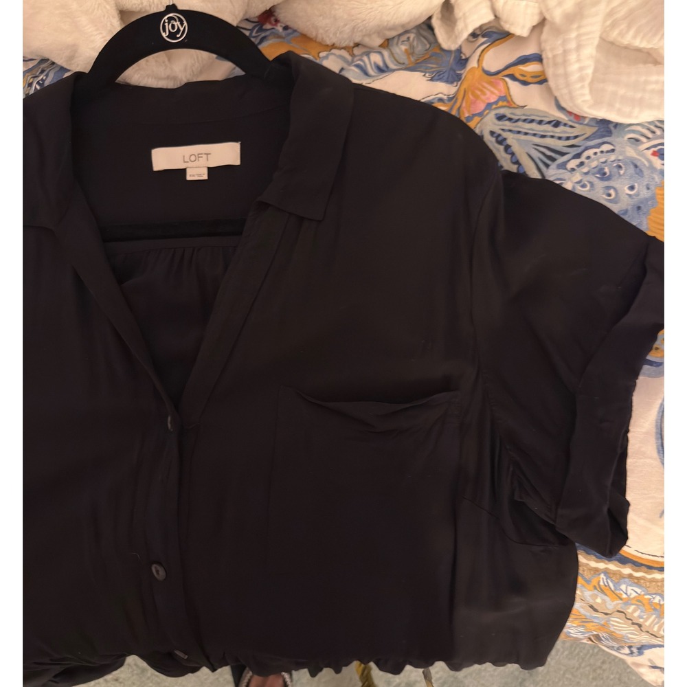 LOFT Tiered Pocket Black Short Sleeve Shirt Dress Size XXL - Picture 7 of 10
